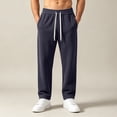 thumbnail image 2 of LODIENY Mens Double Sided Fleece Large Size (S-5XL) Pants Baggy Straight Leg Open Bottom Stretch Drawstring Heavyweight Warm Lounge Sweatpants with Pockets Navy M, 2 of 8