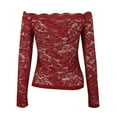 thumbnail image 6 of Prolriy Womens Shirts, Elegant Fan Shaped Collar with A Straight Neckline Off Shoulder Lace Slim Fit and Slimming T Shirt Long Sleeved Top Womens Tops Red L, 6 of 9