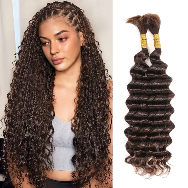 Cabello humano Yacurcur para trenzas, ondas profundas, sin trama, mechones de cabello humano virgen brasile�o de 20 pulgadas (100 g, 4 unidades)