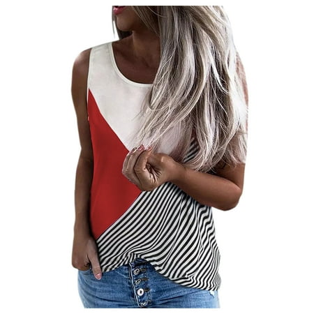 

Pianpianzi Crop Tops for Women Cute Bra Too Day Drinking Tops for Women Summer New Round Neck Contrast Striped Loose Sleeveless Vest