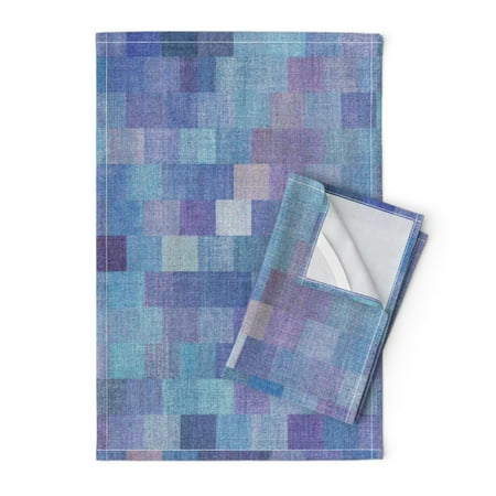 

Printed Tea Towel Linen Cotton Canvas - Ice Blue Purple Modern Squares Sky Abstract Print Decorative Kitchen Towel by Spoonflower