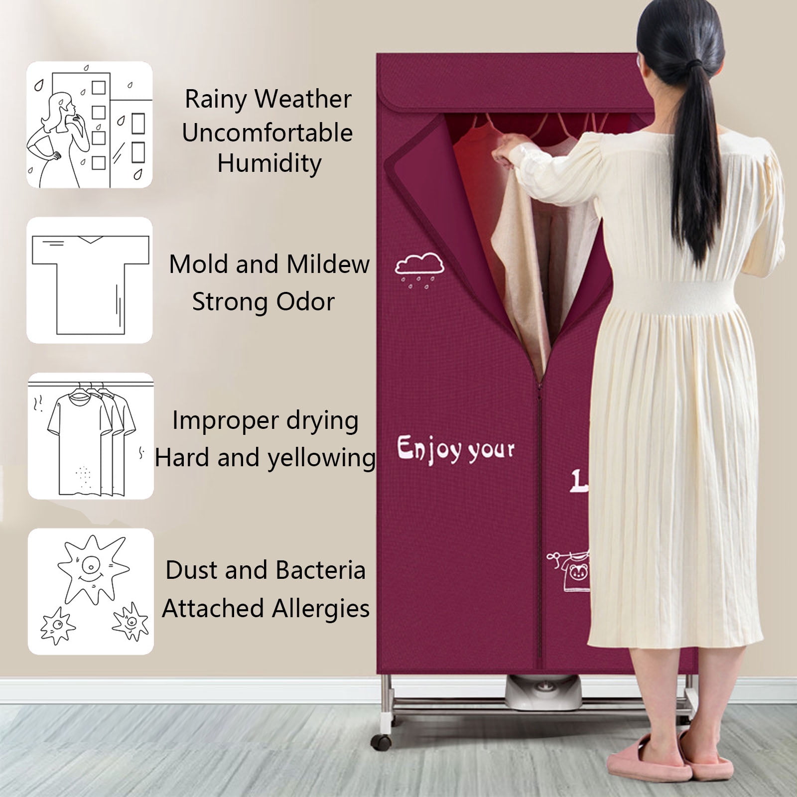 Electric Clothes Dryer, 110V 1000W Portable Clothes Dryer with Timer,  Double Layer Stackable Drying Machine, Stainless Steel Drying Rack, Portable Laundry Dryer for Apartments, RV, Home, Campers
