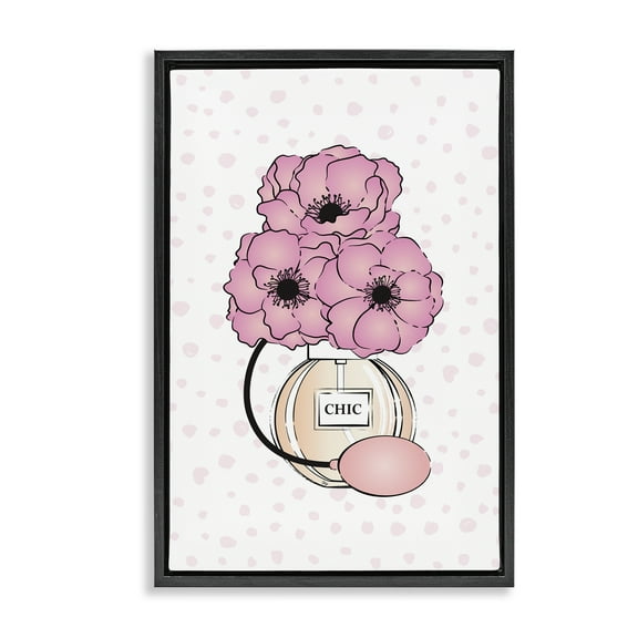 Stupell Industries Pink Florals in Perfume Botanical & Floral Painting Black Floater Framed Art Print Wall Art, 17 x 25