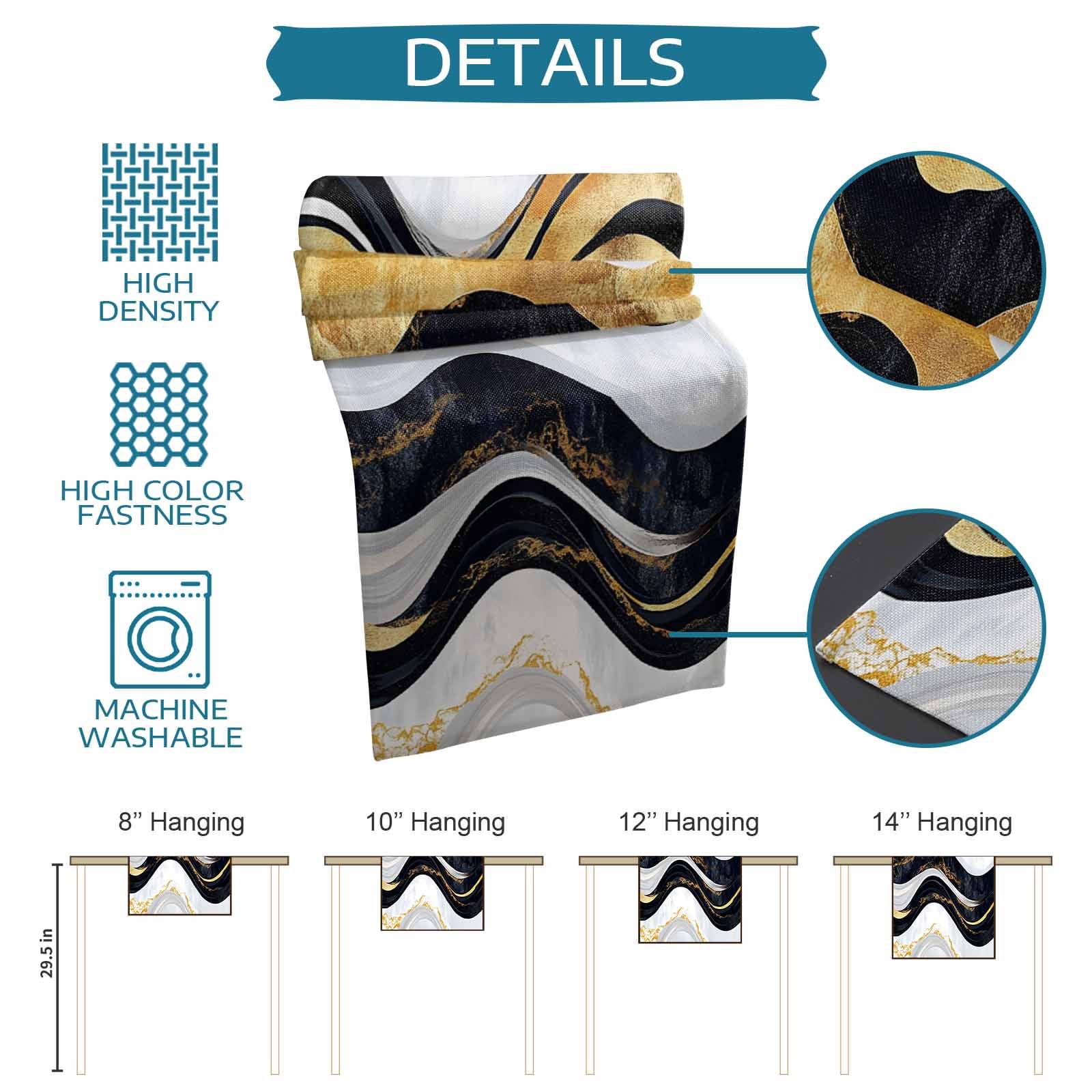 Table Runner Abstract Black White Gold Stripes Table Decoration for Kitchen Dinning Modern Table Decoration for Indoor Outdoor Party Wedding Decor 13x72inch