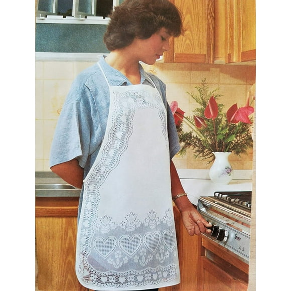 Fine White Lace Apron with Hearts and Flower Pattern Adult size