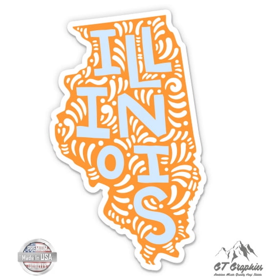 Illinois Shape Cute Letters Native Local - 5" Vinyl Sticker - For Car Laptop I-Pad - Waterproof Decal