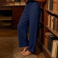 thumbnail image 5 of Women Dress Pants Wide Leg New Wide Leg Beach Pants for Women Summer Cooling Pleated Pants with Pockets High Waist Drawstring Slit Hem Casual Trousers, 5 of 7