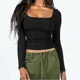 thumbnail image 3 of Camiseta de punto sexy para mujer, camiseta de manga larga con cuello cuadrado y corte ajustado en el interior, ropa interior sexy con escote en U, 3 of 4