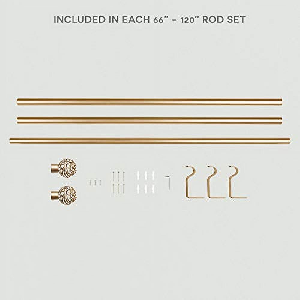 Exclusive Home Catherine 1" Curtain Rod and Finial Set, Gold, Adjustable 66"-120"