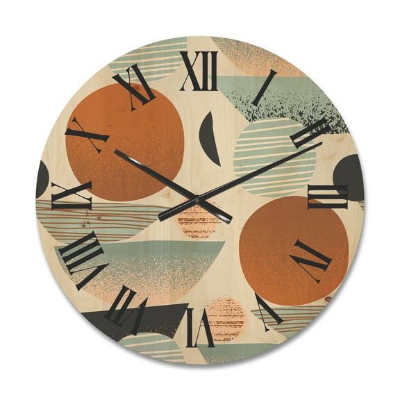 Designart 'Retro Shapes With Abstract Moons and Suns I' Modern Wood Wall Clock