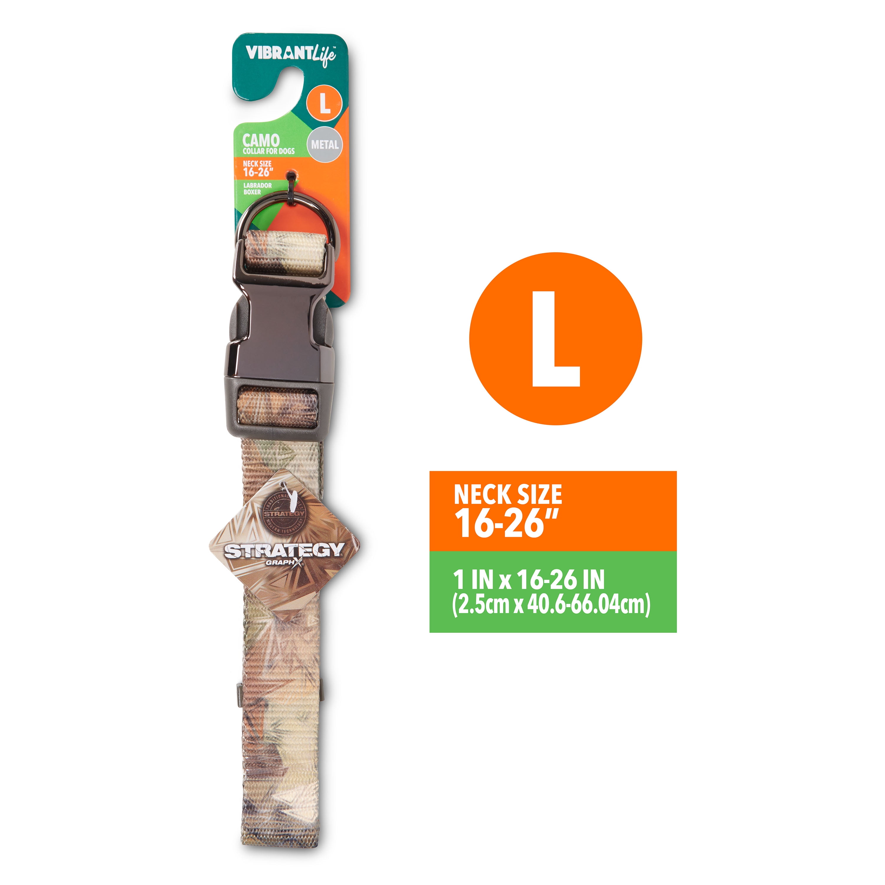 Vibrant Life Polyester Strategy Graph x Camo Fashion Dog Collar, Metal Buckle, Brown, Large