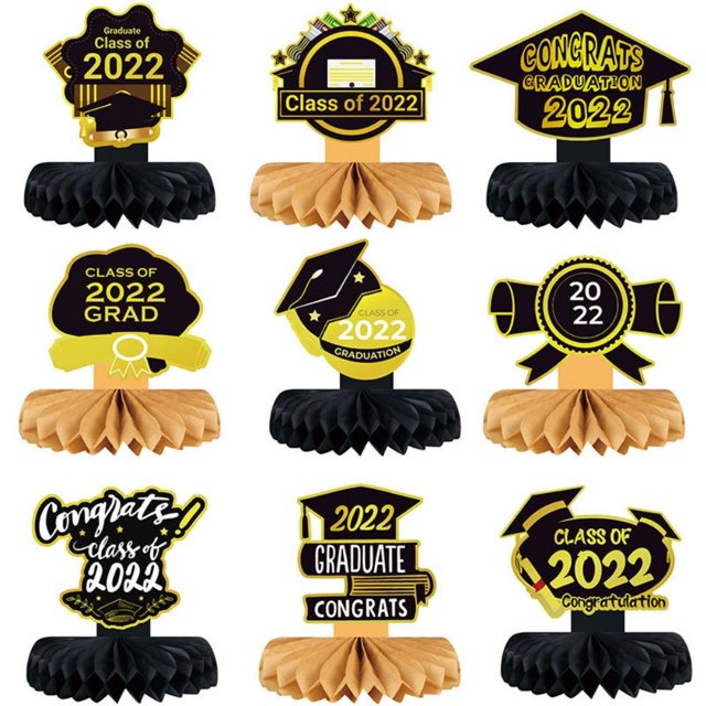9 Uds. Decoraciones para fiesta de graduación 2022, centro de mesa de panal de felicitación, adornos para mesa de graduación, elementos de recuerdo de fiesta
