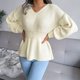 thumbnail image 1 of Lantern Sleeve Tight Waist Sweater, Skin Friendly Women Autumn Winter Knitted Sweater For Home, 1 of 8