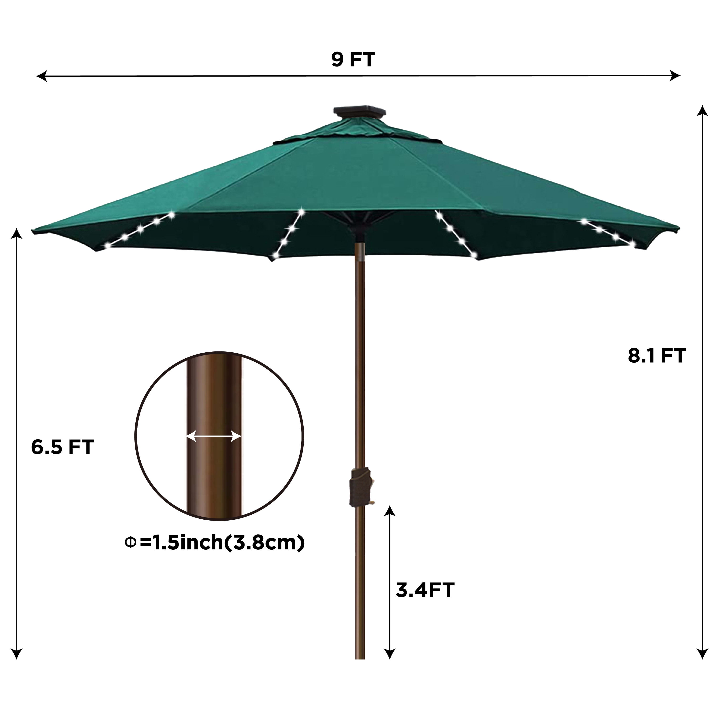 EliteShade Sunbrella Solar Umbrellas 9ft Market Umbrella with 80 LED Lights Patio Umbrellas Outdoor Table Umbrella with Ventilation and 5 Years Non-Fading Top,Emerald