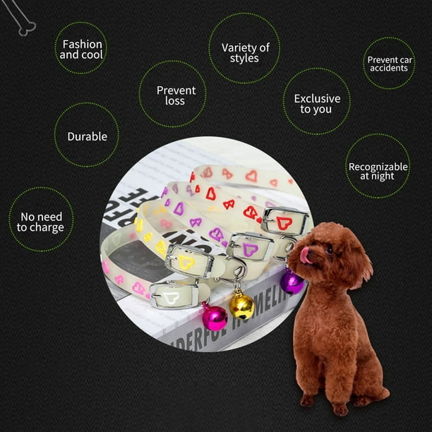 Collares brillantes para mascotas Wdftyju con campanas brillo nocturno para perros y gatos