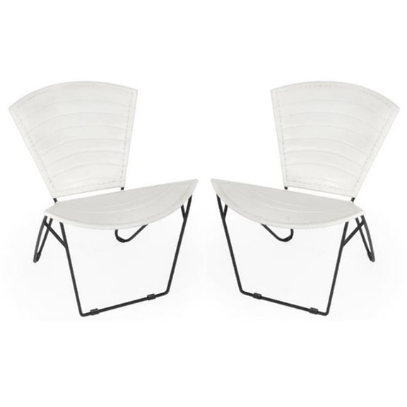 Home Square Iron & Leather Accent Chair in White Finish - Set of 2