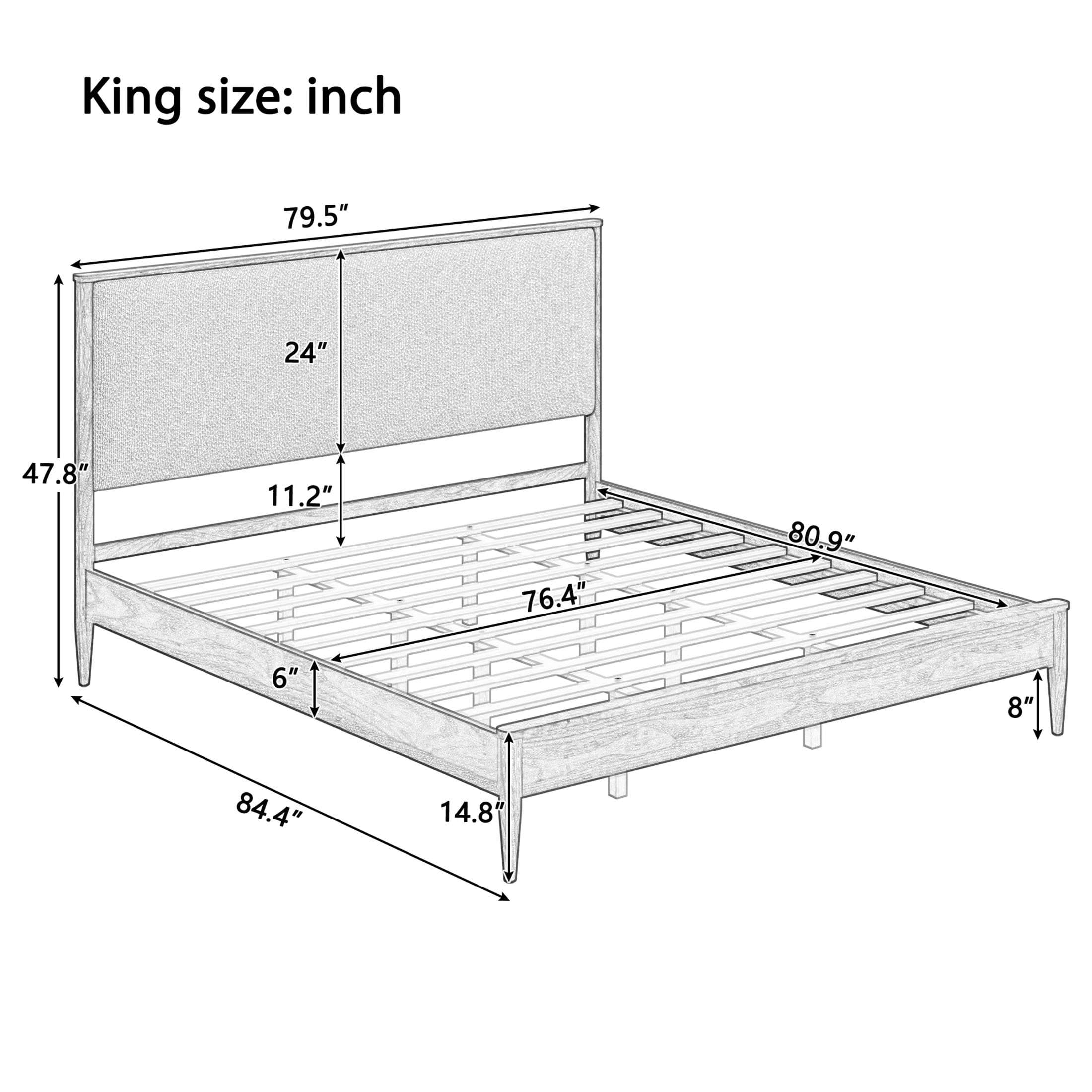 Christopher Knight Home Mid-Century King Platform Bed Frame with Boucle Upholstered Headboard, Black