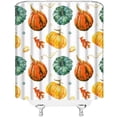 thumbnail image 3 of JOOCAR Pumpkin Shower Curtain Fall Thanksgiving Orange Green Pumpkin Watercolor Leaves Harvest Autumn Holiday Rustic Bathroom Home Curtain with Hooks,72x72 inch, 3 of 6