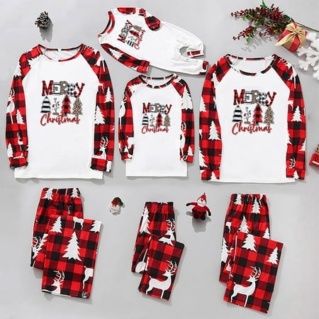 

LINMOUA Children s Christmas Parent-Child Suit Round Neck Long Sleeve Plaid Christmas Homewear Suit