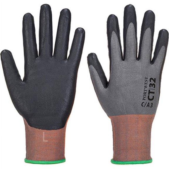 Portwest CT32 Cut Resistant ANSI C18 Nitrile Work Glove Gray/Black, X-Small