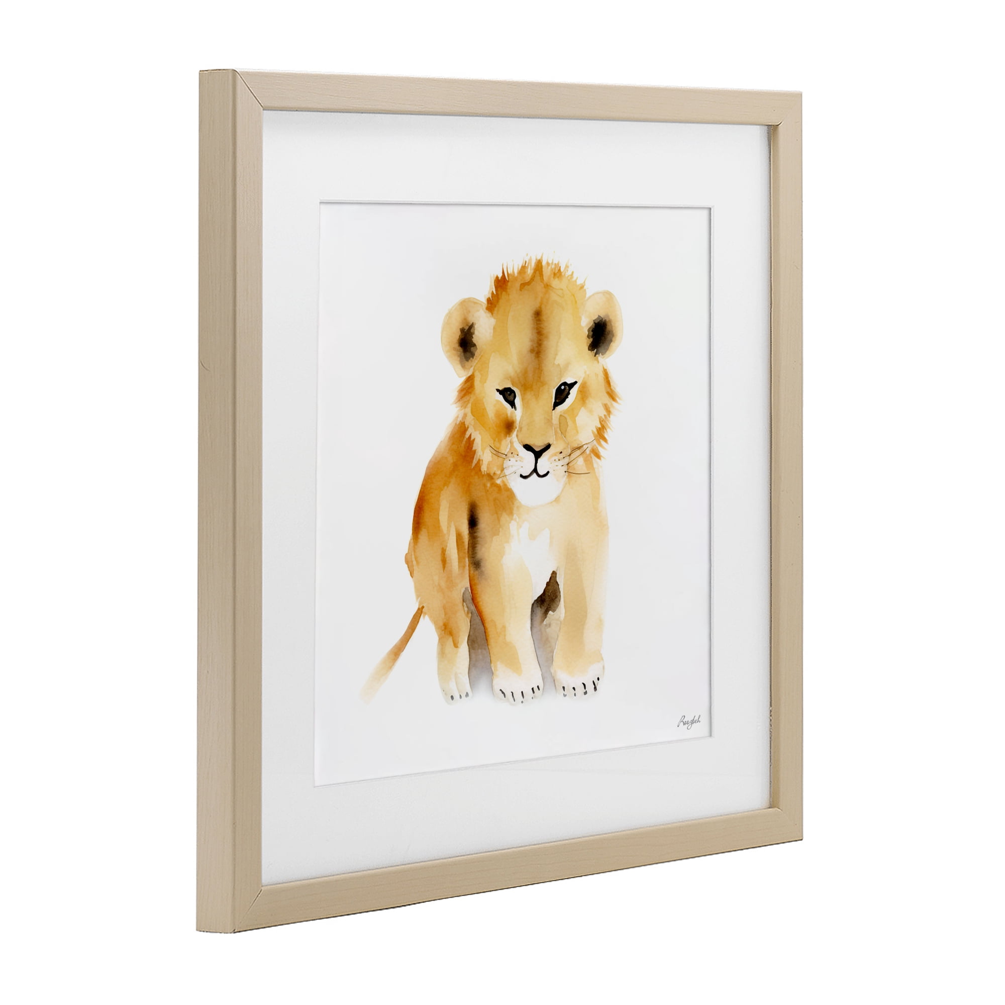 Stupell Industries Minimal Lion Cub Birch Framed Print Under Glass, design by Roozbeh