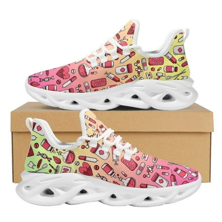 

Cartoon Nurse Medical Women Black Flats Shoes Air Mesh Lace Up Comfortable Walking Sneaker Female Footwear Zapatillas De Mujer