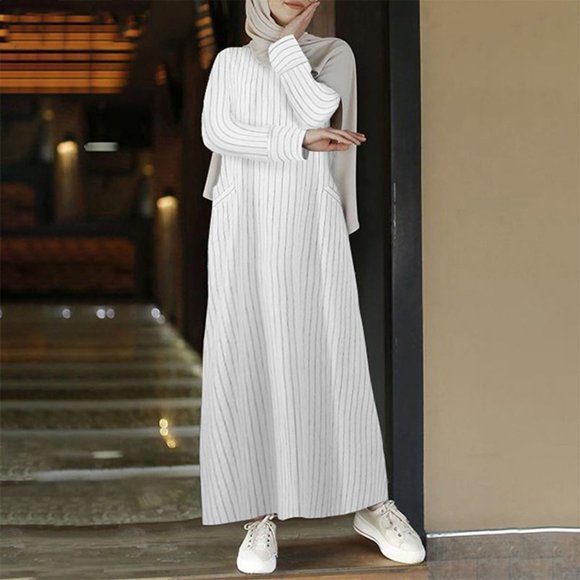 DondPO Maxi Dress for Women Casual Dresses Women's Muslim Abaya Dress Prayer Dress Full Length Kaftan With Hijab Dubai Maxi Dress Long Sleeve Dress Womens Dresses White Dress 3XL