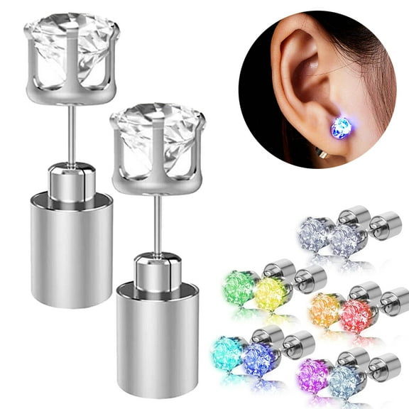 KANCOKIT Changing Color LED Earrings, Shiny Light up LED Earring Studs Unisex for Party Halloween Christmas (1 Pairs)