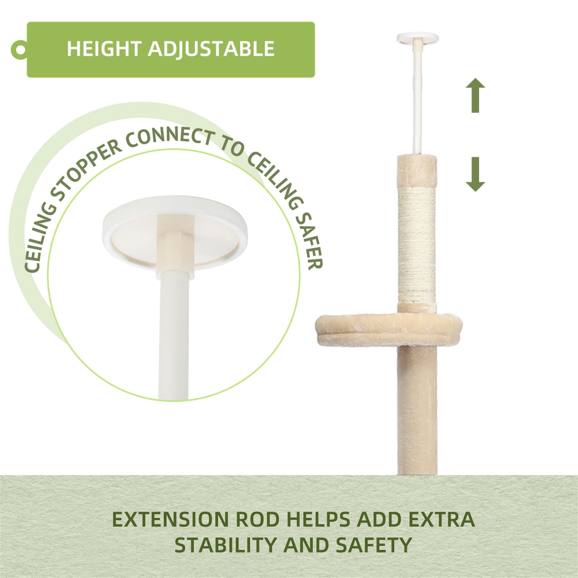 Pefilos Cat Tree Tower Interactive Adjustable 90"-108" Tall, 5-Tier Floor to Ceiling Cat Tower for Indoor Cats, Beige