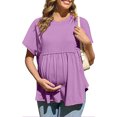 thumbnail image 2 of Maternity Short Sleeve Crew Neck Tunic Shirt Blouse Top Loose Fit Breathable Casual Spring Summer Clothes for Women | CSEONE,Purple XL, 2 of 9