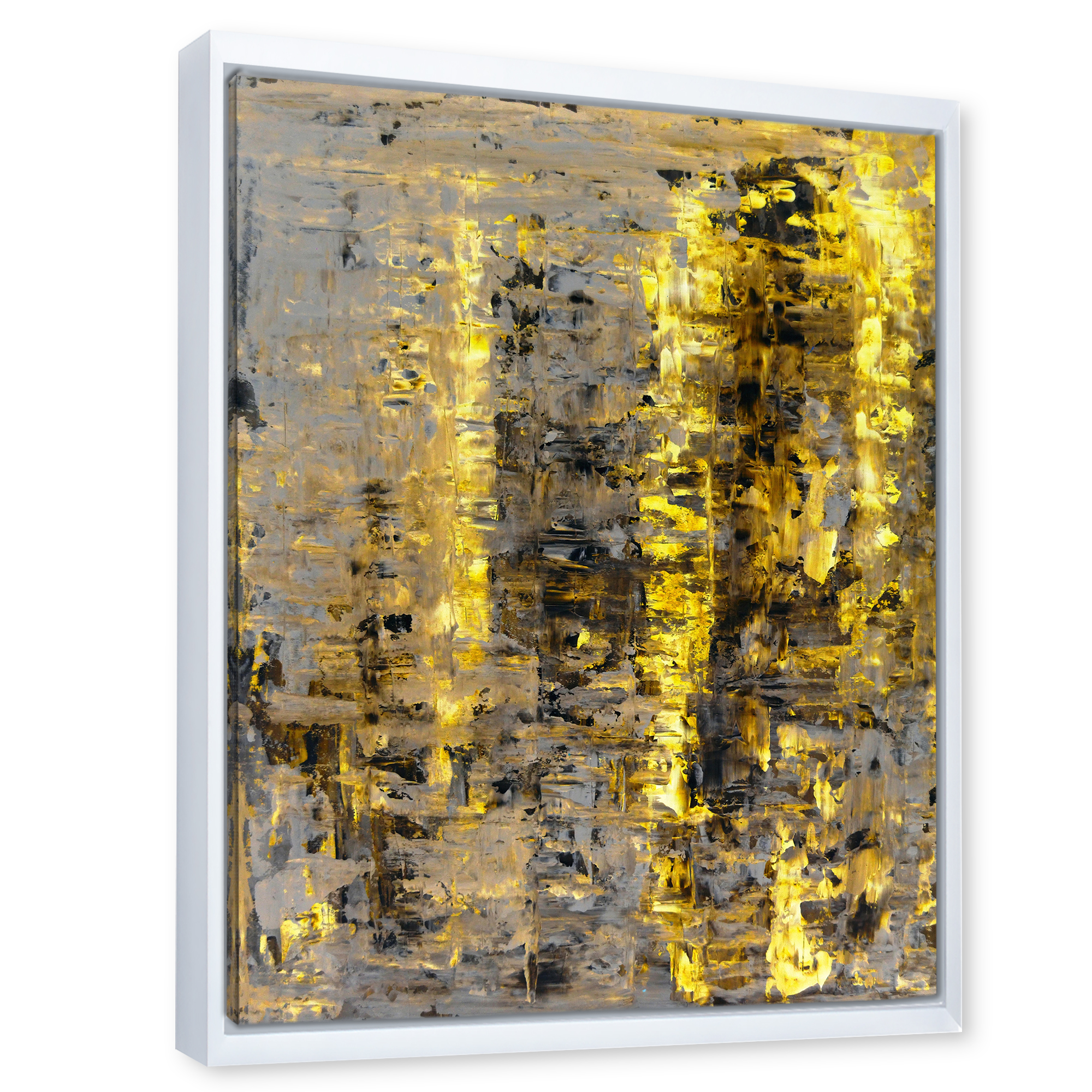 Designart 'Grey Meets Yellow Abstract Art II' Modern Framed Canvas Wall Art Print