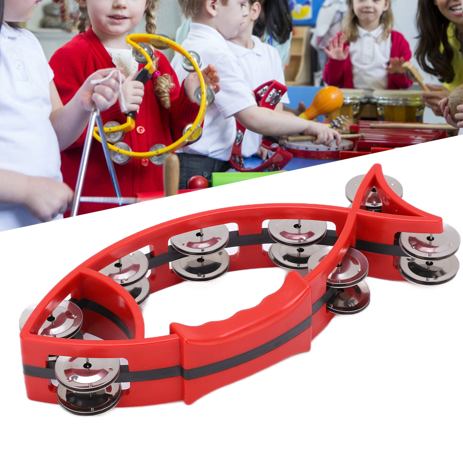Tambourine, Fish Shaped Tambourines Instrument Mini For Gift For Party Red