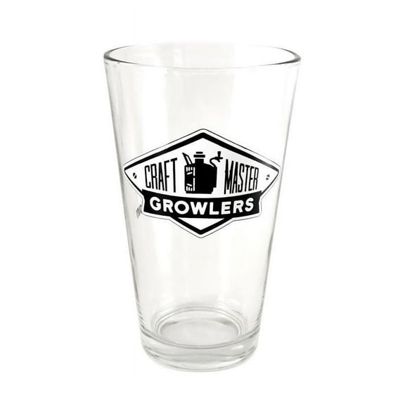Burns Glass Pint Pub Glass with Craft Master Growler Logo, 16 oz Freezer Safe and Stackable (Set of 4)