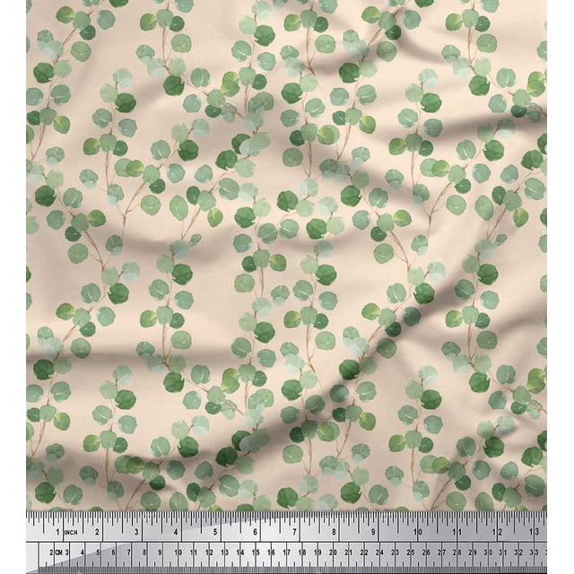 Soimoi Tissu Georgette Poly Blanc Feuilles Décor Tissu Imprimé au Mètre 52 Pouces de Large