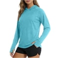 thumbnail image 2 of Maqroz Womens UPF 50+ Sun Protection Hoodie Shirt with Thumb Holes Long Sleeve Workout Fishing Hiking Hooded Uv Protection Shirts Lightweight Quick Dry Tops Outdoor Light Blue L, 2 of 6