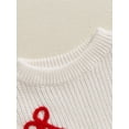 thumbnail image 6 of aturustex Toddler Girls 1st Birthday Cozy Sweater Tops 9M 12M 18M Infant Bow Letter Embroidery Knitted Pullovers Long Sleeve Knit Jumpers Crew Neck Swn Loose Spring Fall Casual Daily Clothes, 6 of 7
