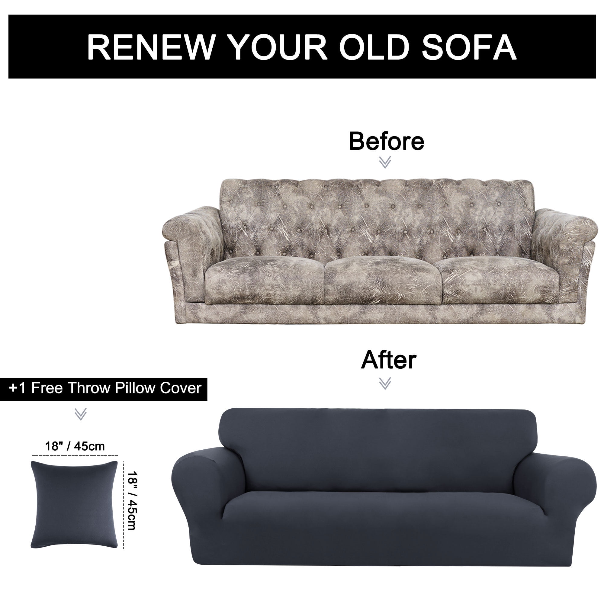 Unique Bargains Solid 1/2/3 Seater Sofa Cover Stretch Couch Slipcover Dark Gray Sofa