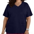 thumbnail image 2 of Plus Size Women's Scrub Top - Solid Color V-Neck Short Sleeve Medical Workwear Shirt with Pockets, Medical Work Uniform for Healthcare, Nursing, Hospital,XL_Z-Dark Blue, 2 of 7