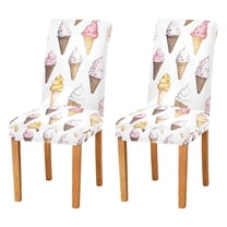 Yayeee 2 Pack Dining Chair Covers Stretch Parson Chairs Slipcovers Seat Protector, Ice Cream Pattern