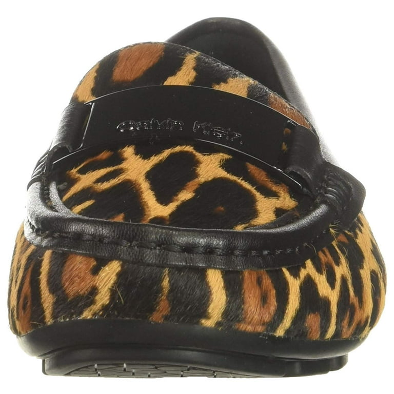 Calvin Klein Womens Lisette Leather Closed Toe Loafers Leopard