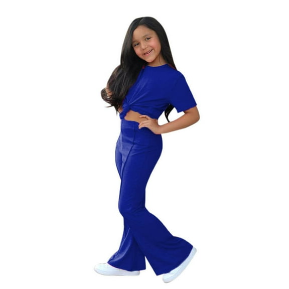 Gerichy Girls Summer Outfits, Summer Flying Sleeve Small Floral Print Top Loose Solid Color Tie Shorts Two Piece Girls Suit