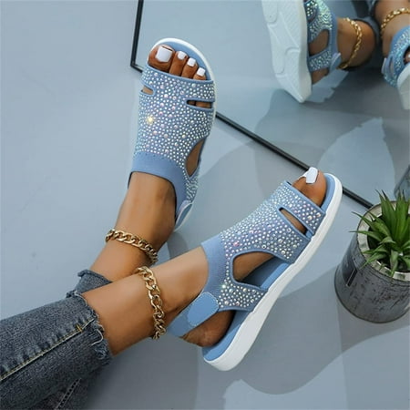 

Summer Women Sandals Stretch Flying Weave Rhinestone Casual Woman Flats Ladies Beach Shoe Big Size (Color : D Size : 38)