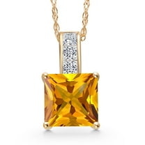 Gem Stone King 14K Yellow Gold Yellow Citrine and White Lab Grown Diamond Pendant Necklace for Women | 1.15 Cttw | Gemstone November Birthstone | Princess 6MM | With 18 inch Chain