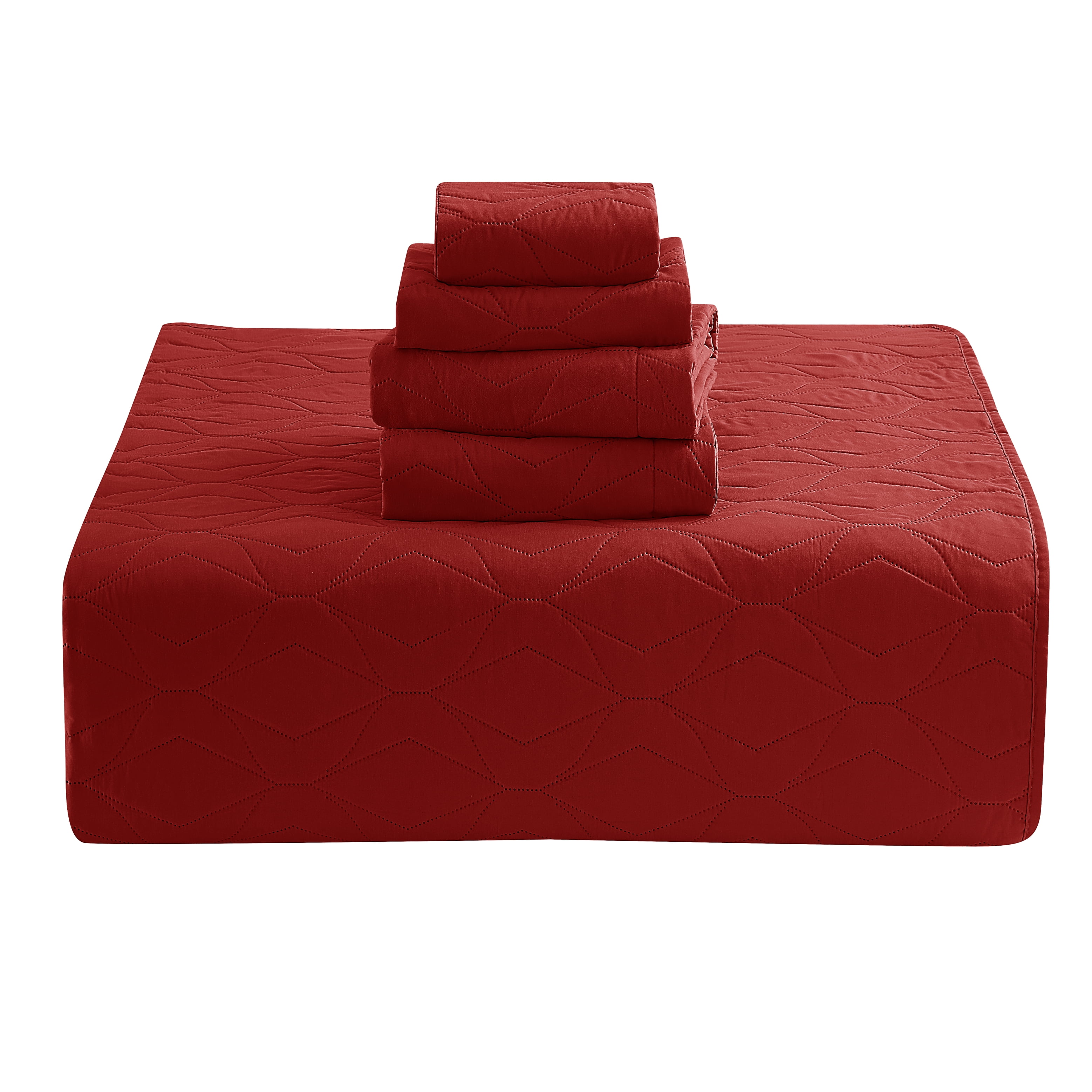 Nestl 4 Piece Quilt Set Twin with Pillow Shams and Euro Shams, Soft Microfiber Lightweight Bedspread Coverlet, Modern Style Ellipse Weave Bed Cover, Burgundy