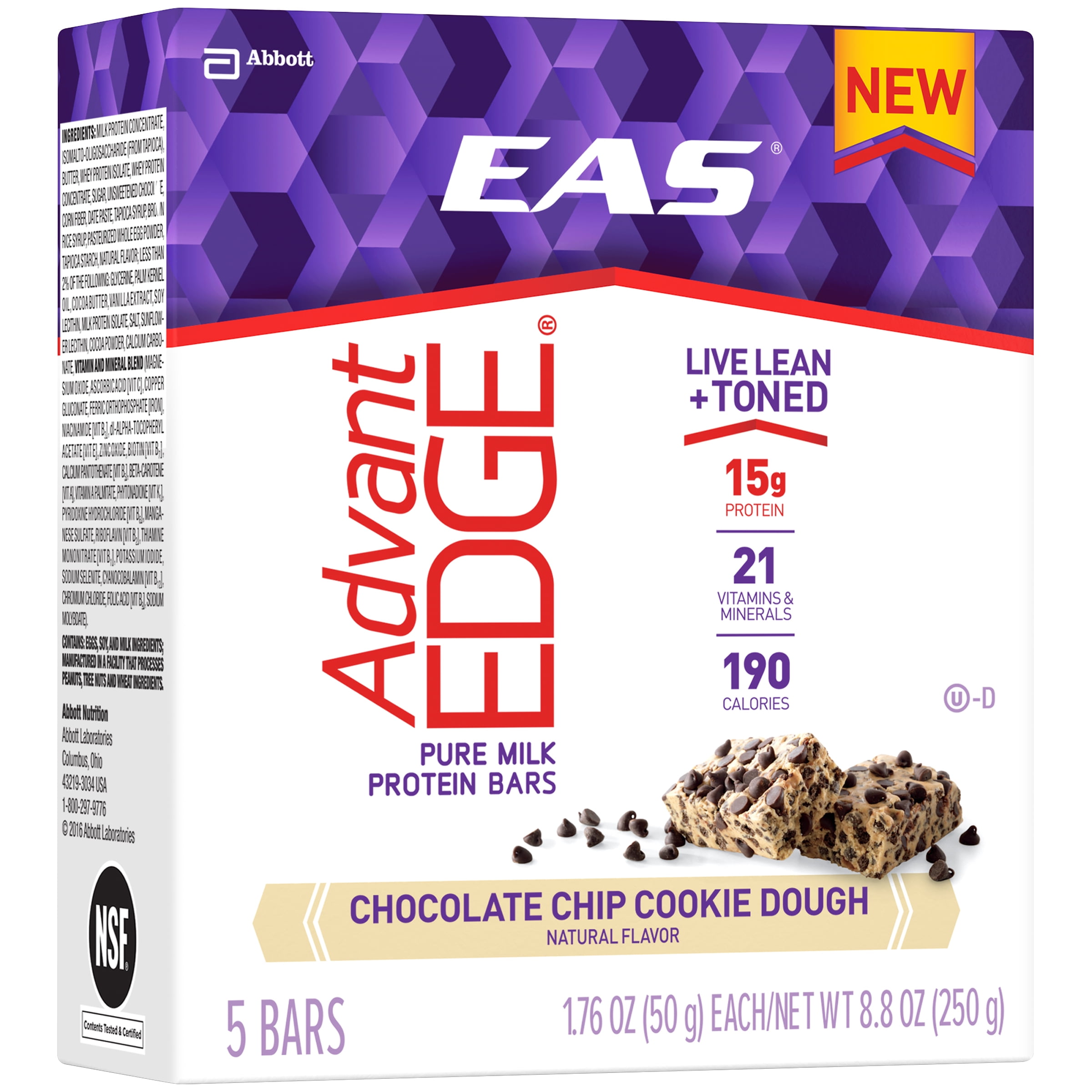 EAS AdvantEdge Chocolate Chip Cookie Dough Pure Milk Protein Bars 5-1.76 oz. Bars by Abbott NutritionAbbott Laboratories