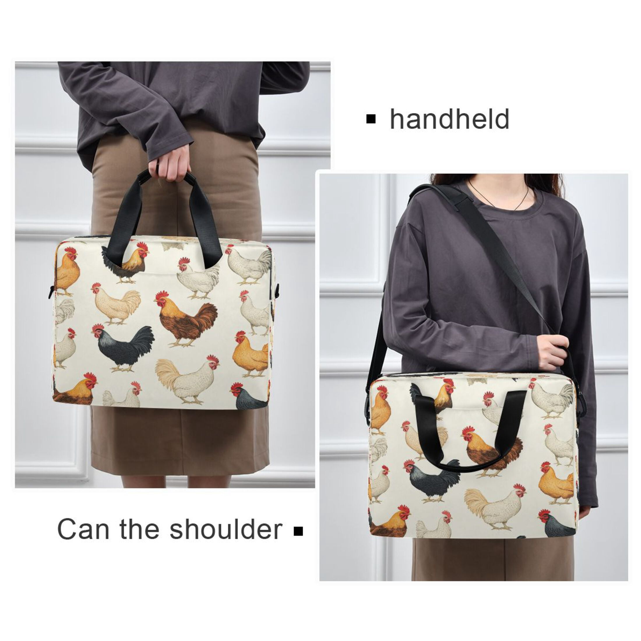 16" Laptop Tote Bag Laptop Sleeve Case Computer Briefcase for Work & Travel Chickens Pattern