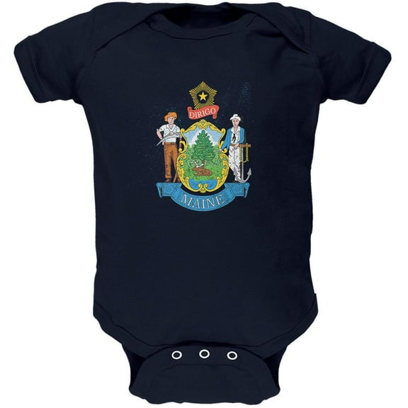 Born and Raised Maine State Flag Soft Baby One Piece Navy 9-12 M