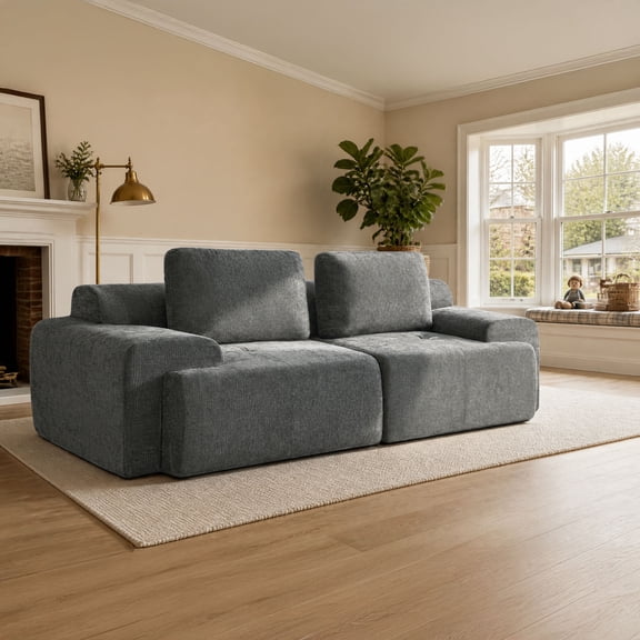 Rwcoet 85" Modular Sectional Sofa,Cloud Couch with Extra Deep Seat & High Back,No Assembly,Soft Chenille Fabric,Memory Foam Couch for Living Room ,(2 0),Dark Gray