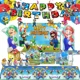 thumbnail image 2 of Juego de decoración para fiesta de cumpleaños de Mario Bros, vajilla temática de Super Mario Brother, vasos, platos, globos, suministros para fiesta, telón de fondo para niños, 2 of 5