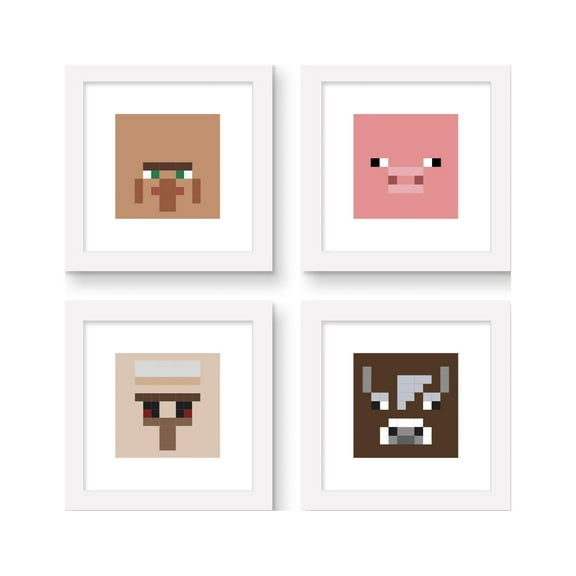 Gallery Pops Minecraft - Iconic Pixels Village Wall Art Bundle (4-Pack)